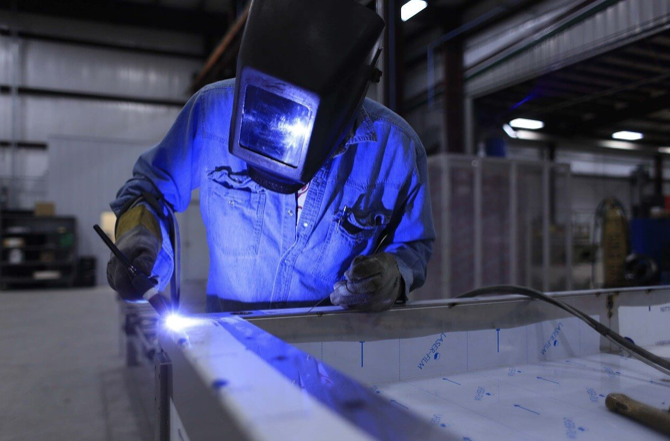 A welder working on a spot welding project.