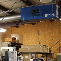 OX3500C air filtration unit with dual micro-glass fiber filters controlling black process dust.