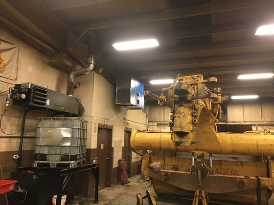 OX3000 welding air cleaner installed in the AIS Construction Equipment fabrication shop