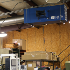 OX3500C air filtration unit with dual micro-glass fiber filters controlling black process dust